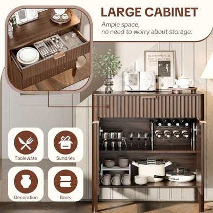 Fluted Buffet Cabinet Accent with Doors & Drawer 31" Walnut, view 4