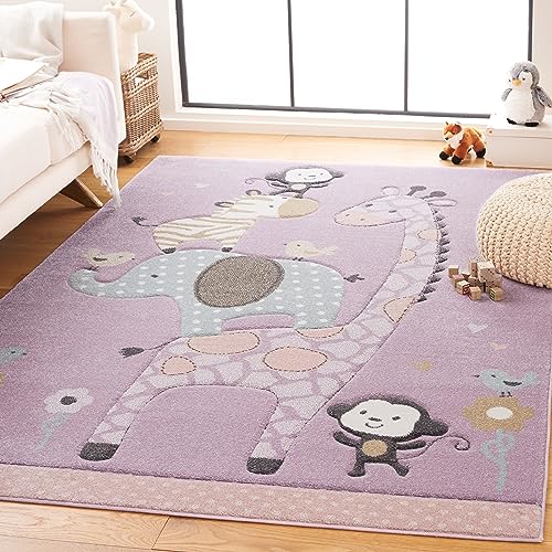 SAFAVIEH Carousel Kids Collection Area Rug - 6'7" x 9', Purple, Animal Design, Ideal for High Traffic Area for Boys & Girls in Playroom, Nursery, Bedroom (CRK120V-6)