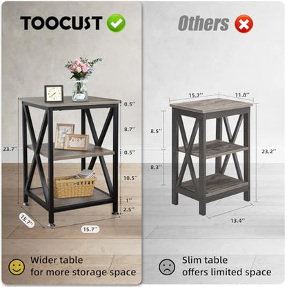 End Tables Living Room Set of 2, 16" D x 16" W x 24" H, Indoor End Tables Living Room with Storage Shelf, Square End Table Set of 2, X-Shaped Night Stands for Bedroom, Farmhouse Wood Side Tables