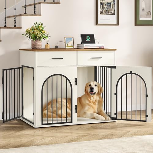43.3'' Dog Crate Furniture with Storage & Power Indoor Dog Kennel, view 2