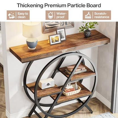 Tribesigns Console Table, 40-Inch Entryway Table with Storage Shelves, 4-Tier Industrial Hallway Sofa Table with Geometric Metal Frame, Accent Table for Living Room, Entryway, Rustic Brown