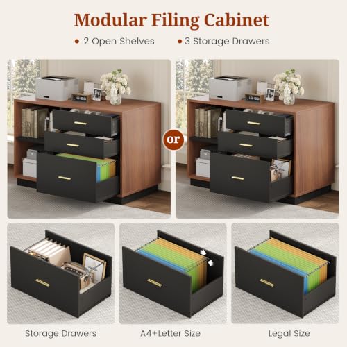 78.7" L Shaped Executive Desk with Lateral File Cabinet, view 6