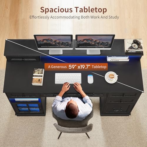 Farmhouse Executive Desk Computer Desk with Drawers，Black, view 5