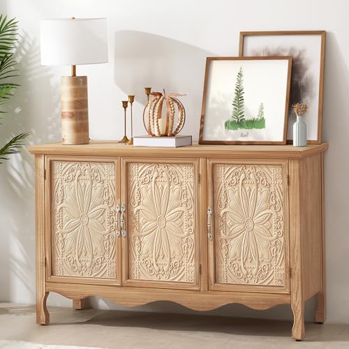 Sideboard Buffet Cabinet with Storage, Natural Solid Wood, view 4