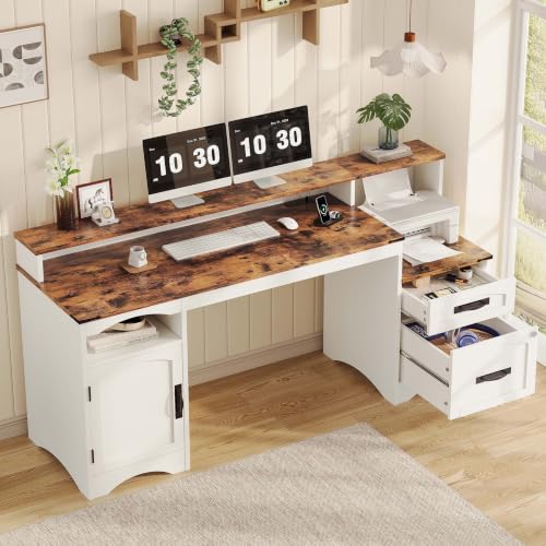 Computer Desk with Drawers and Printer Stand Large Office Desk, view 8