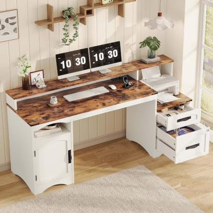 Computer Desk with Drawers and Printer Stand Large Office Desk, view 8