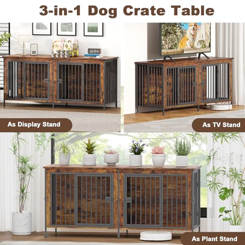 63" Dog Crate Furniture for 1 or 2 Dogs, Brown (DC102), view 5