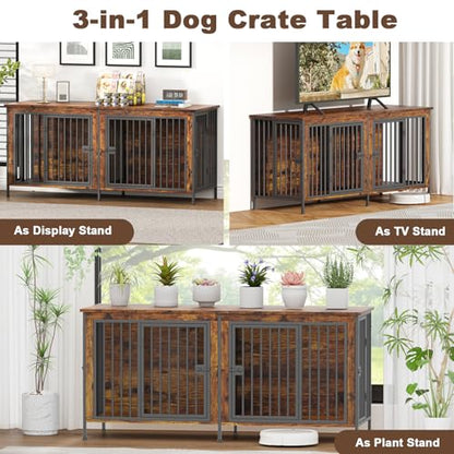 63" Dog Crate Furniture for 1 or 2 Dogs, Brown (DC102), view 5