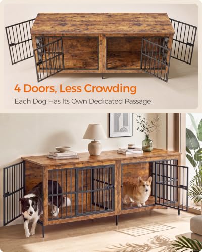 70.9" Dog Crate Furniture, Heavy Duty Double Dog Cage with Divider, view 5