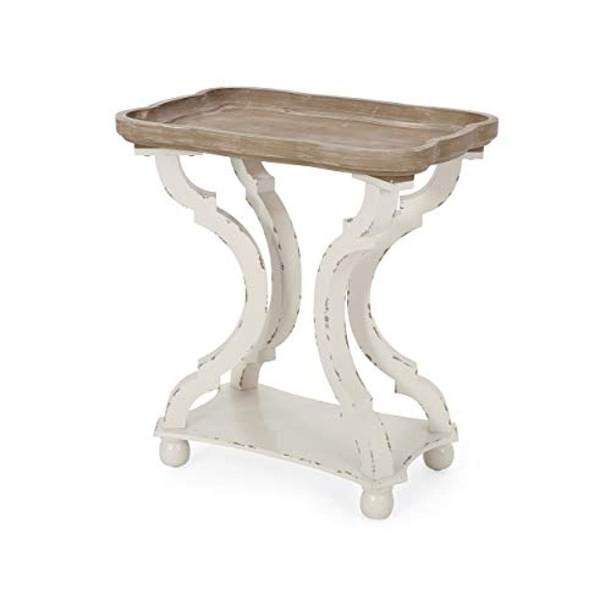 Esther French Country Accent Table with Rectangular Top, Natural + Distressed White