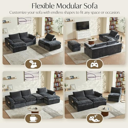 U-Shaped Sectional Sofa with 2 Ottomans, Grey 60.6''x108''x22.8'' | Ultra soft cloud sofa, deep boneless seat, 2 movable ottomans, no assembly, ideal for living room bedroom