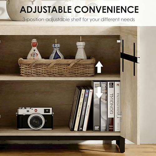Modern TV Stand for TVs Up to 100 Inch, 3-in-1 Wood Entertainment Center with Adjustable Shelves & Protective Foot Pads, Metal Base Media Console for Living Room, Light Oak