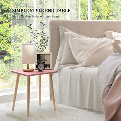 Small Accent Table, Modern Mini Coffee Table with Natural Wood Legs, Quick Assembly End Furniture for Bedroom Living Area Sofa, Minimalist Design for Nuresery and Compact Homes, Pink