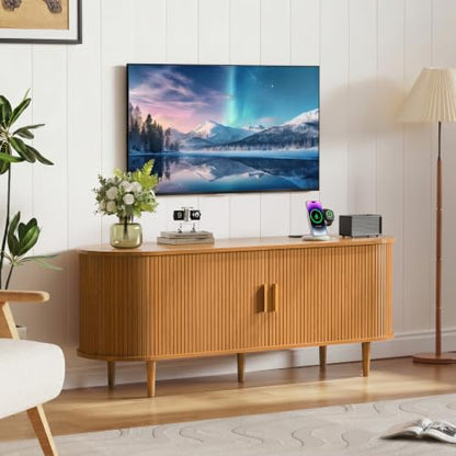 55 Inch Mid Century Modern TV Stand with Power Outlet for TVs up to 60 Inch, view 7
