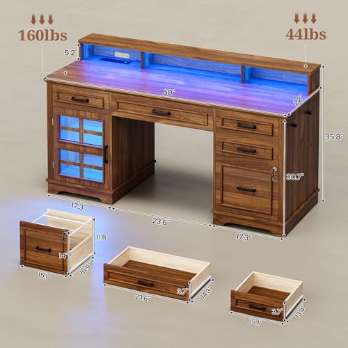 60'' Farmhouse Executive Desk with Drawers, view 3