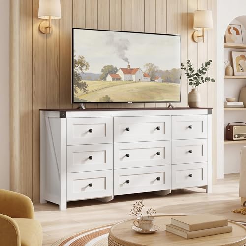 9-Drawer 62.2"W Farmhouse TV Stand for TVs up to 70 Inches, White, view 3