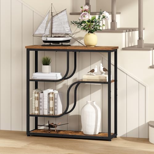 29.5" Console Table, 5-Tier Narrow Entryway Table, Behind Couch Table with Storage Shelves, Sofa Table for Hallway, Living Rooms, Entryway, Rustic Brown and Black BF69XG01