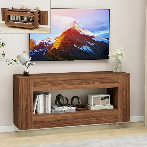 65" TV Stand with 2 Drawers & Hidden Cabinets, Brown Wood Grain Finish, view 2