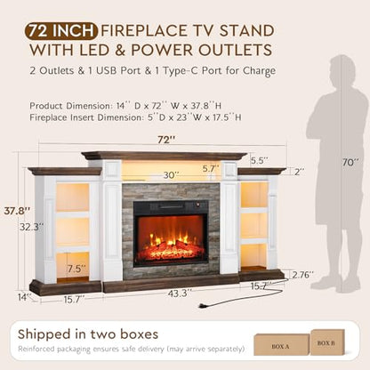 72" LED Fireplace TV Stand with Outlet, view 4