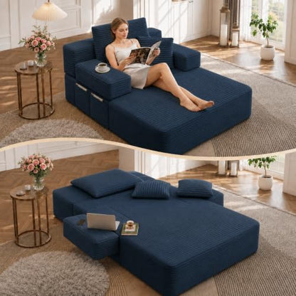 Oversized Chaise Lounge Chair Indoor,Corduroy Upholster Boneless Sofa Bed, view 2