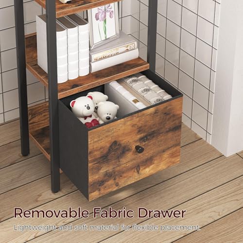 Bookshelf, 5-Tier Bookcase with Drawer, Small Book Shelf for Small Space, Storage Shelf Organizer, for Living Room, Bedroom, Study, Kitchen, Rustic Brown and Black BKHR55101