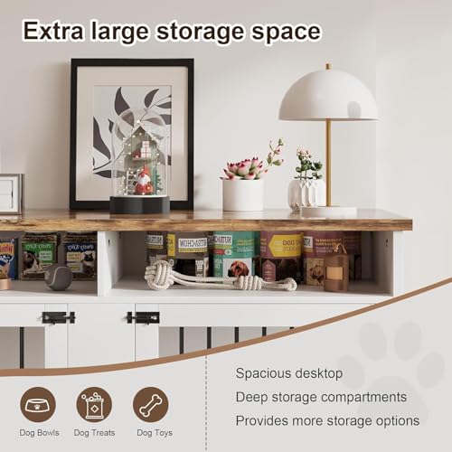 63'' Dog Crate Furniture for 2 Dogs, Wooden Dog Cage with Storage Compartment, view 6