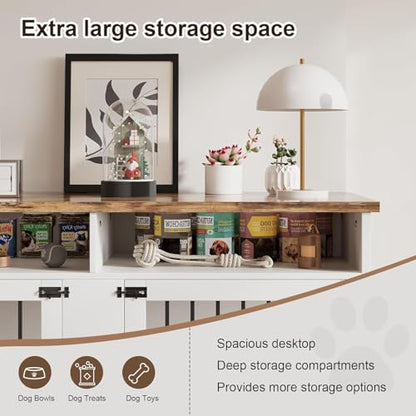 63'' Dog Crate Furniture for 2 Dogs, Wooden Dog Cage with Storage Compartment, view 6