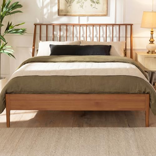 Queen Size Solid Bamboo Wood Spindle Platform Bed with 46.5" Tall Headboard, view 4
