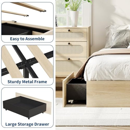 King Bed Frame with 2 Storage Drawers,Wooden Floor Bed Frame, view 6