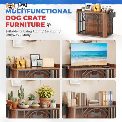 39.3" Dog Crate Furniture, Wooden Dog Kennel Indoor, view 6