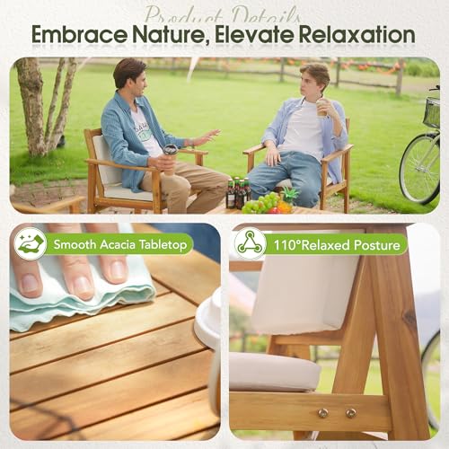 8 Piece Outdoor Furniture Set, Outdoor Table and Chairs with Comfy Cushions, Acacia Wood Patio Furniture for Porch, Patio, Garden, Poolside