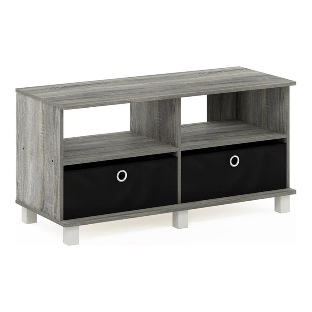 Andrey Entertainment Center with Bin Drawers, French Oak Grey/Black