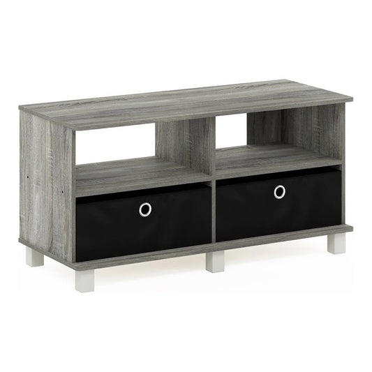 Andrey Entertainment Center with Bin Drawers, French Oak Grey/Black