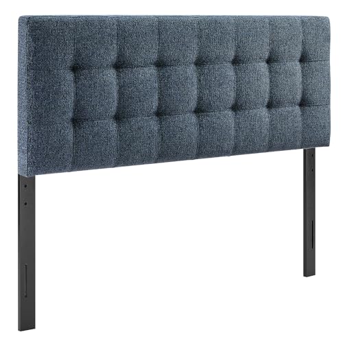 Lily Full Size Headboard with Biscuit Tufting in Navy - Fabric Upholstery with Padded Design and 5 Height-Adjustable Mounts