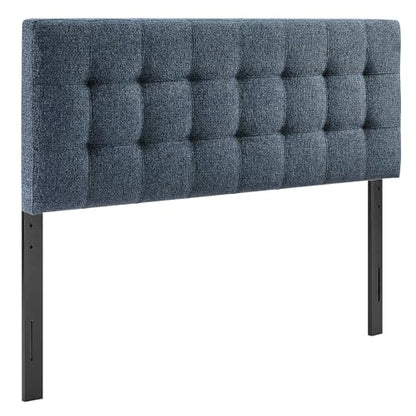 Lily Full Size Headboard with Biscuit Tufting in Navy - Fabric Upholstery with Padded Design and 5 Height-Adjustable Mounts
