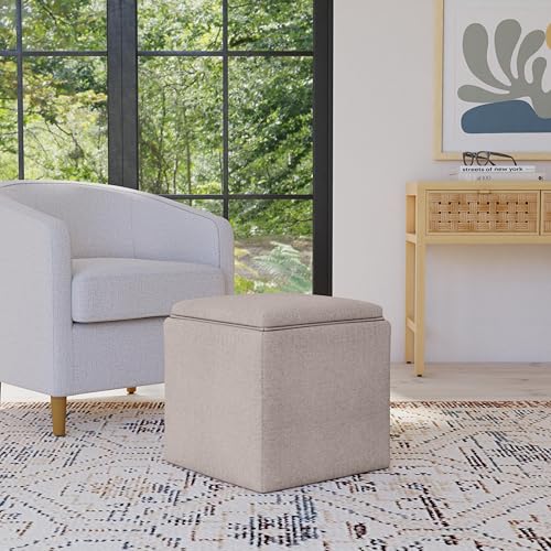 17.5" Storage Ottoman with Tray Top - Light Brown Woven