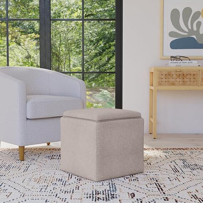 17.5" Storage Ottoman with Tray Top - Light Brown Woven