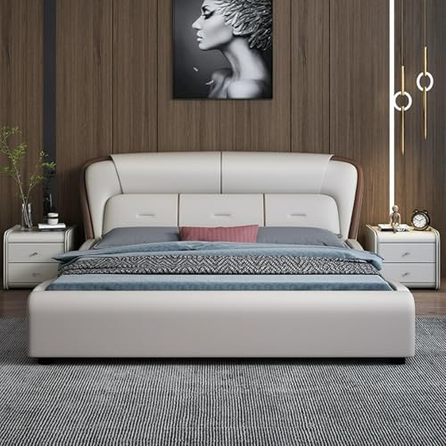 Modern Leather Bed with Soft Headboard, Nightstand, view 4