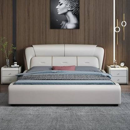 Modern Leather Bed with Soft Headboard, Nightstand, view 4