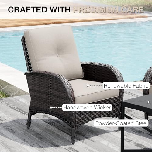 Wicker Patio Chairs Set of 2, Rattan Outdoor Furniture with Thickened Cushions, High Back, Deep Seating, Wide Armrest, Outdoor Chairs for Porch, Deck