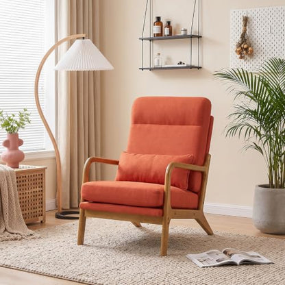 Bonnlo High Back Linen Burnt Orange Mid Century Modern Accent Chair, view 2