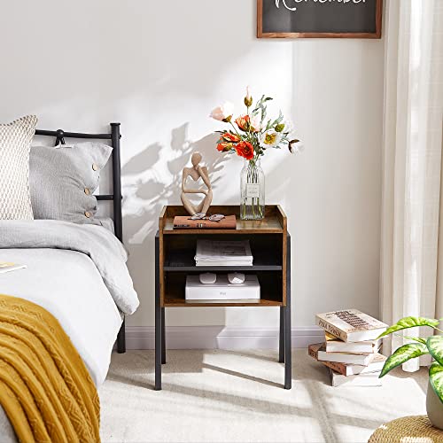 Nightstand Industrial Side End Table/Stackable Accent Furniture with 2-Tier Open Storage Compartments for Bedroom, Living Room and Small Spaces