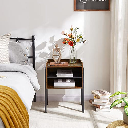 Nightstand Industrial Side End Table/Stackable Accent Furniture with 2-Tier Open Storage Compartments for Bedroom, Living Room and Small Spaces