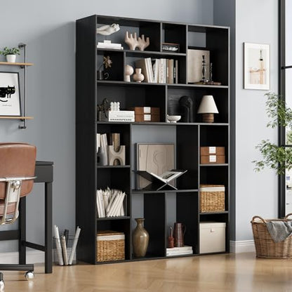 71" H Large Bookshelf Bookcase, Freestanding Display Storage with Cube Open Shelves for Home Office, Living Room, Black
