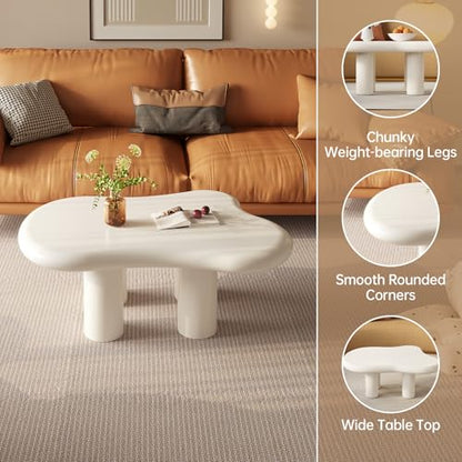 35" Cloud Coffee Table Cream White with 4 Legs for Living Room,Center Table,Low Table,for Living Room Apartment Bedroom Balcony Minimalist Accent Furniture