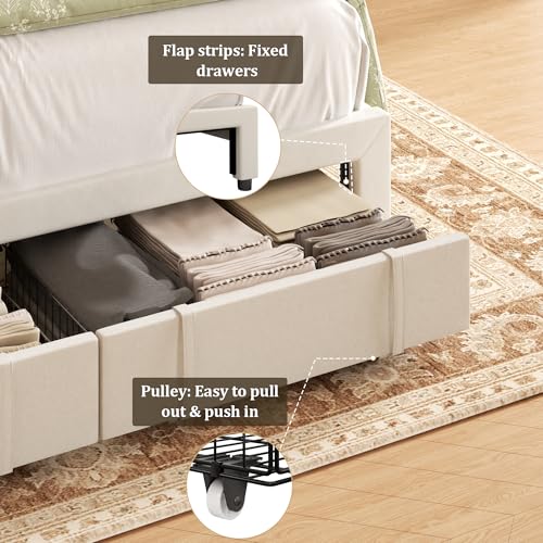 King Bed Frame with Storage Drawers, view 6