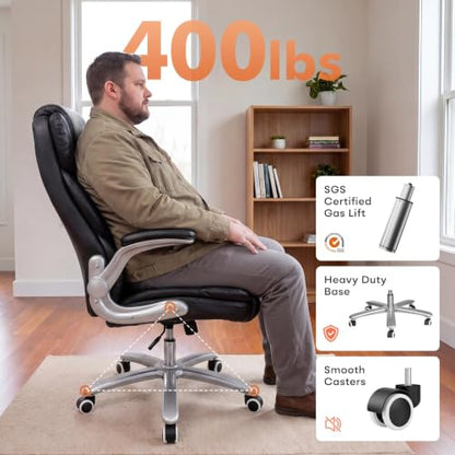 Big and Tall 400lb Office Chair, Leather Executive Desk Chair, Black, view 4