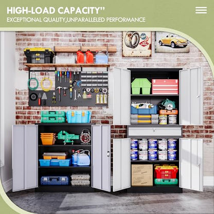 Metal Garage Storage Cabinets with Lockable Doors and Adjustable Shelves, 71" H Tool Cabinet for Home, Office, Warehouse (Black Grey)
