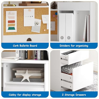 Wooden Kids Study Desk Set with Hutch and Storage for Ages 5-12, view 6