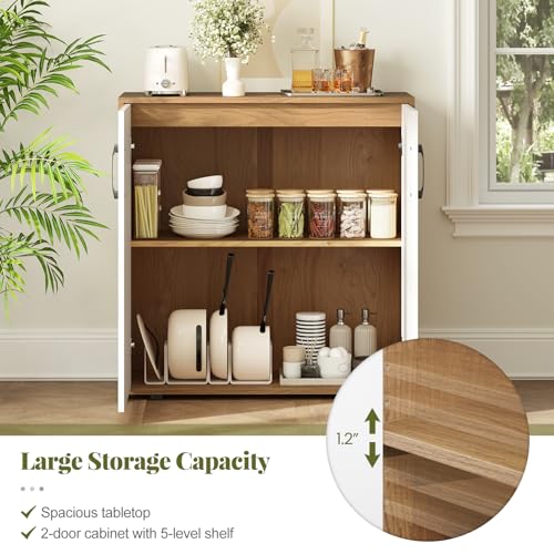 Sideboard Buffet Cabinet with Storage, Kitchen Accent Storage Cabinet with Adjustable Shelf, Freestanding Organizer for Living Room Entryway, 31.5" Lx13 Wx32.5 H (White+Natural)